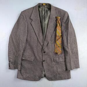 VTG Farah Wool Tweed Blazer Jacket Sport Suit Coat Gray Size 42L Herringbone